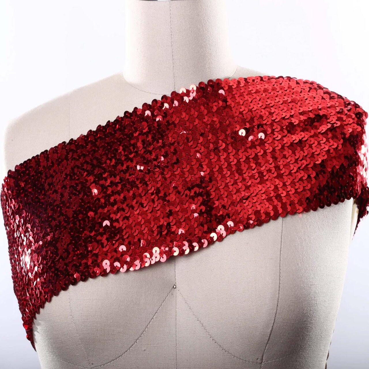 1 Yard 6" Wide Red Stretch Sequin Ribbon Trim Wide Vibrant Stretch Trim